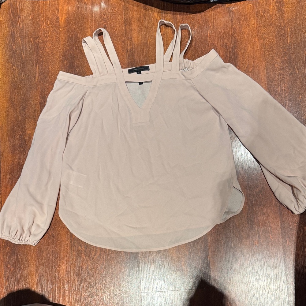 BCBGMaxAzria Blush Cold-Shoulder V-Neck Double-Strap Blouse